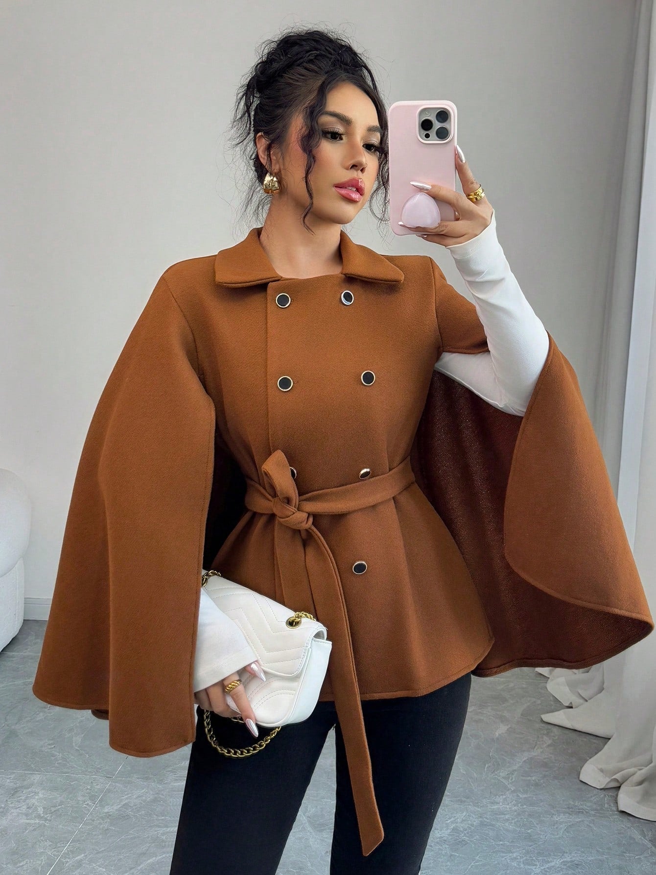 Elegant Coffee Capelet Jacket