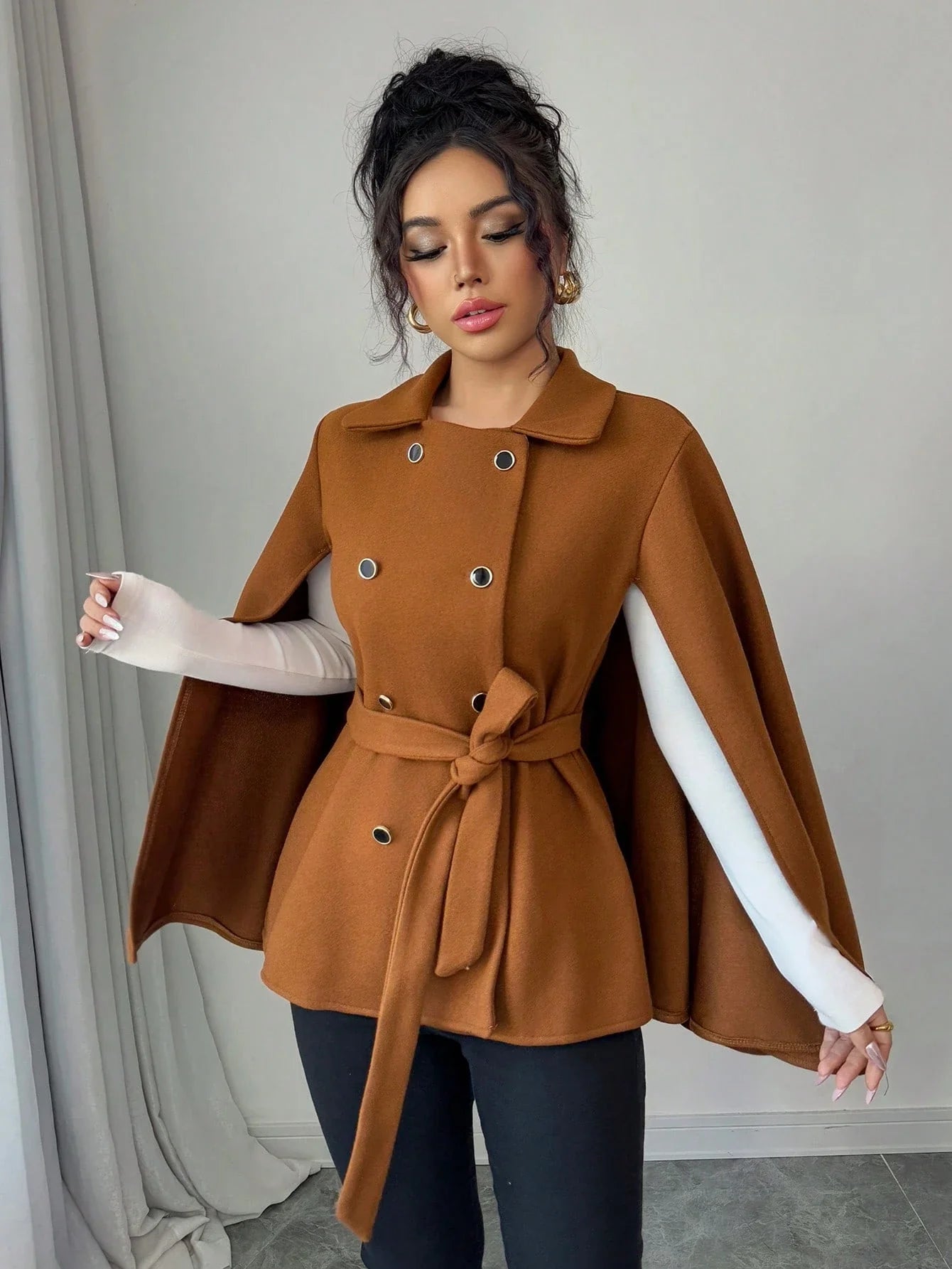 Elegant Coffee Capelet Jacket