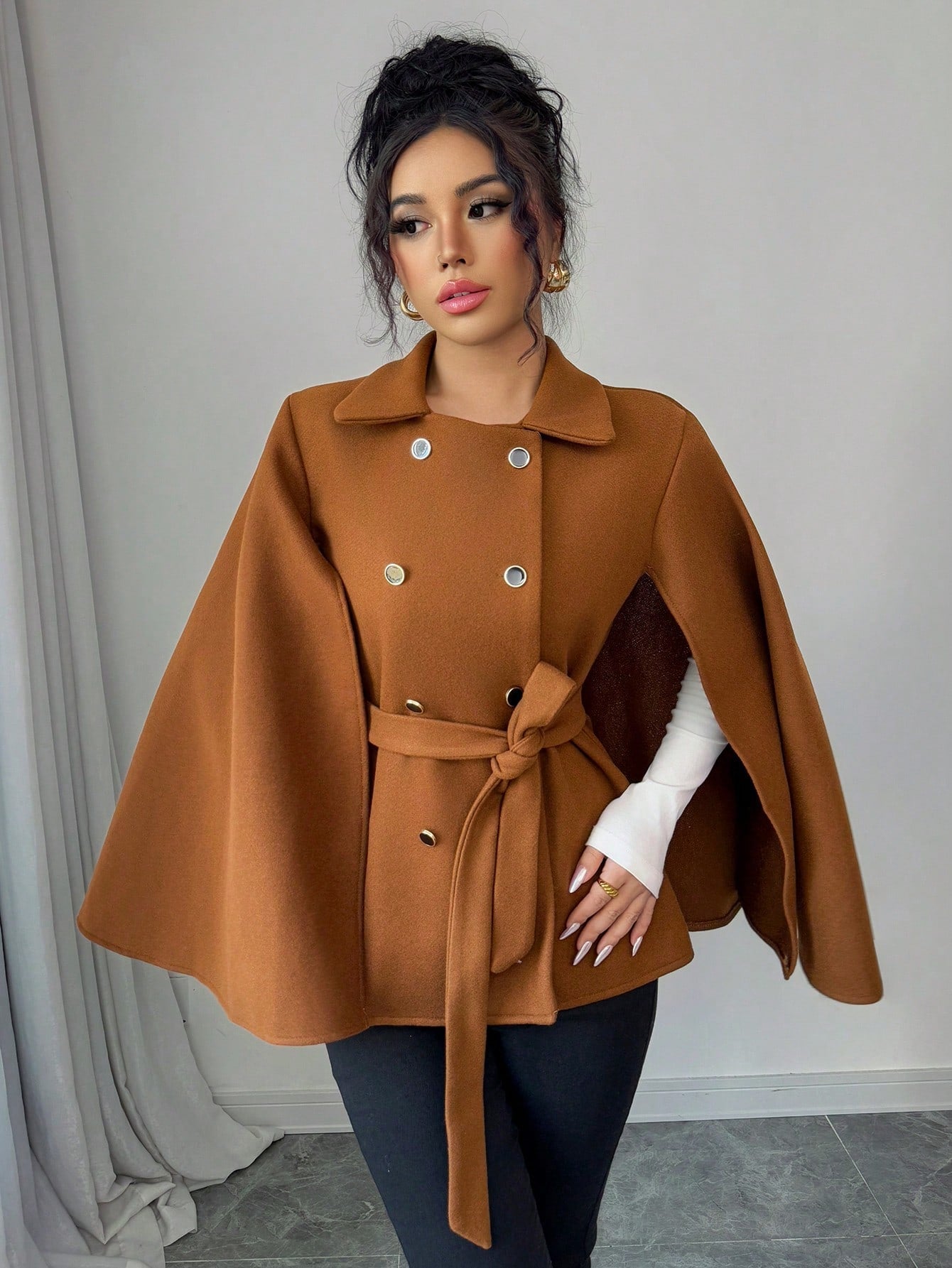 Elegant Coffee Capelet Jacket