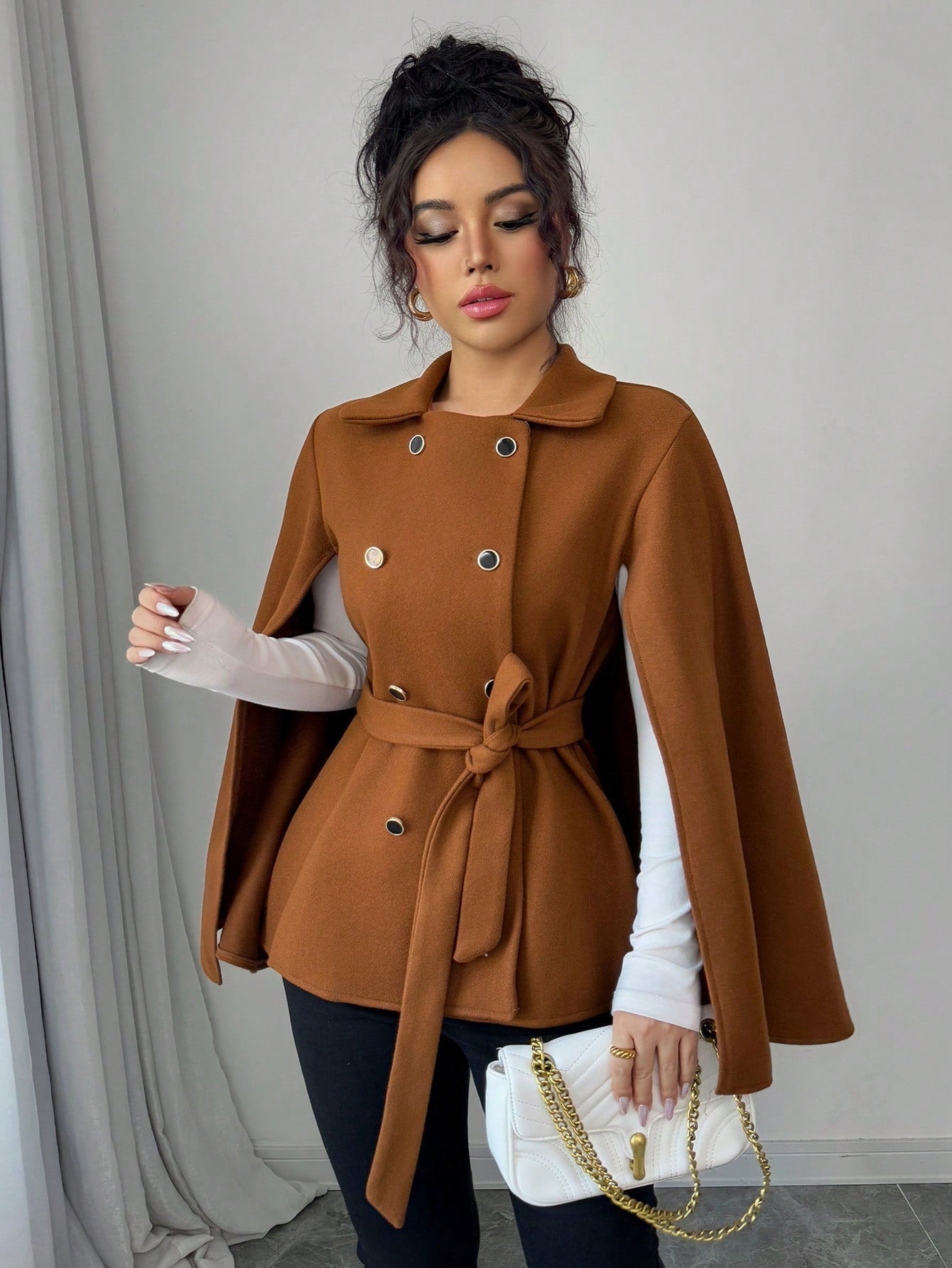 Elegant Coffee Capelet Jacket