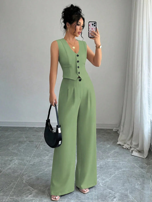 Single-Breasted Vest & Pleated Pants Set