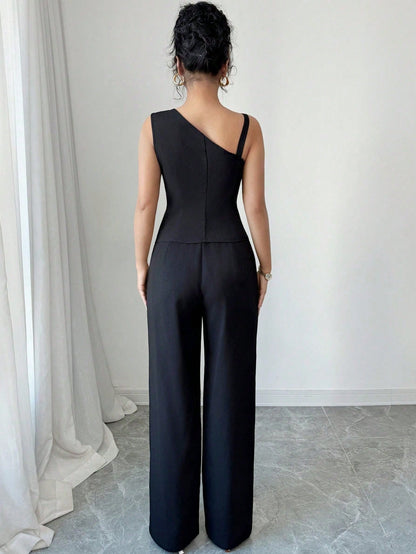 Sleeveless Waistcoat & Straight Pants Set