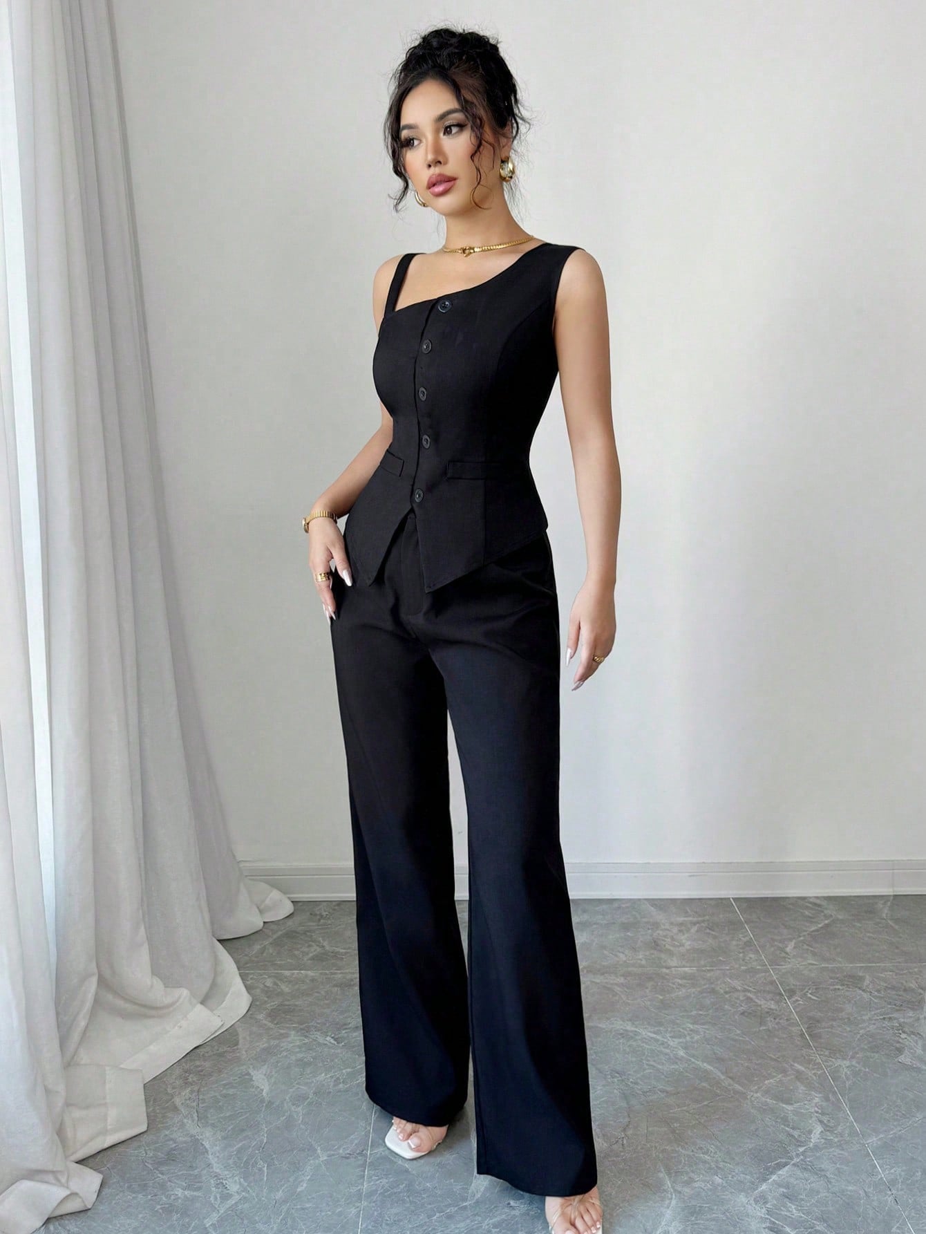 Sleeveless Waistcoat & Straight Pants Set
