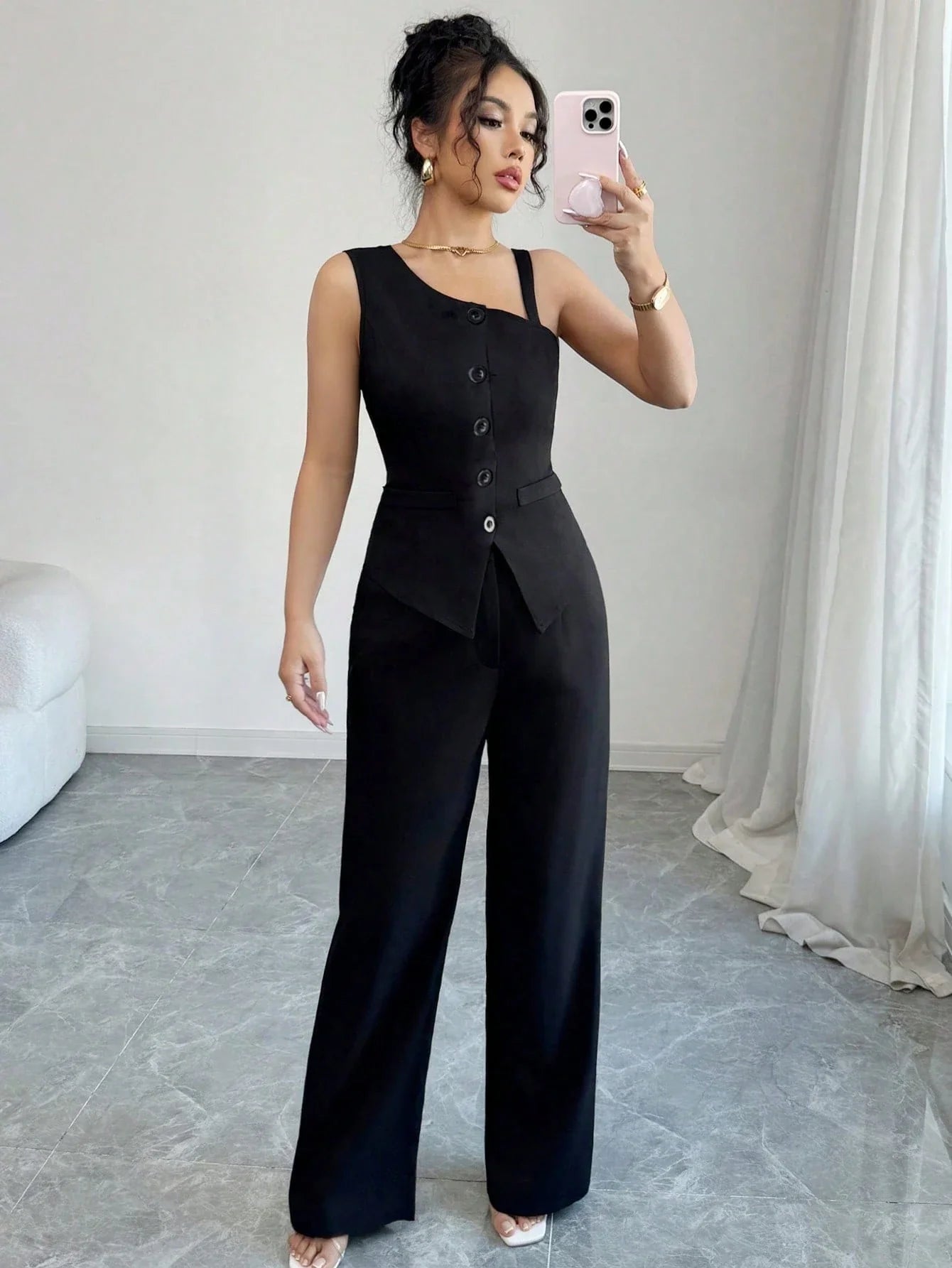 Sleeveless Waistcoat & Straight Pants Set