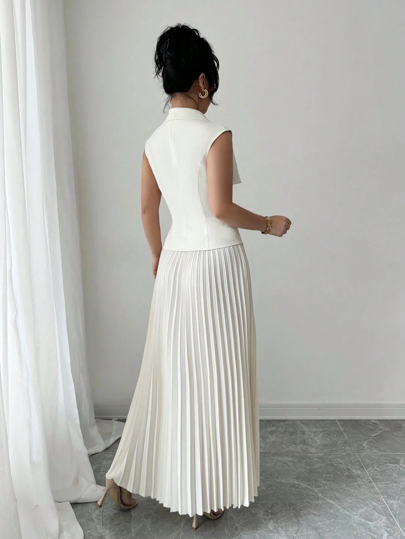 Cinched Vest & Pleated Skirt Set