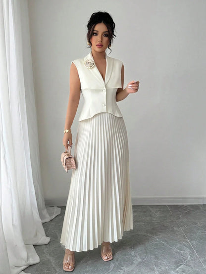Cinched Vest & Pleated Skirt Set