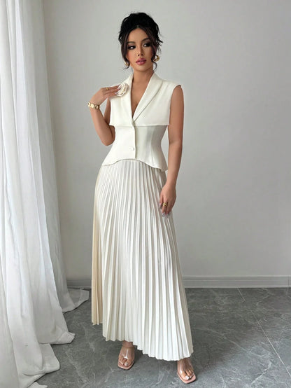 Cinched Vest & Pleated Skirt Set