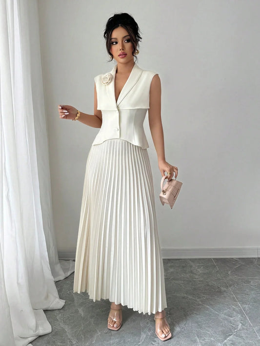 Cinched Vest & Pleated Skirt Set