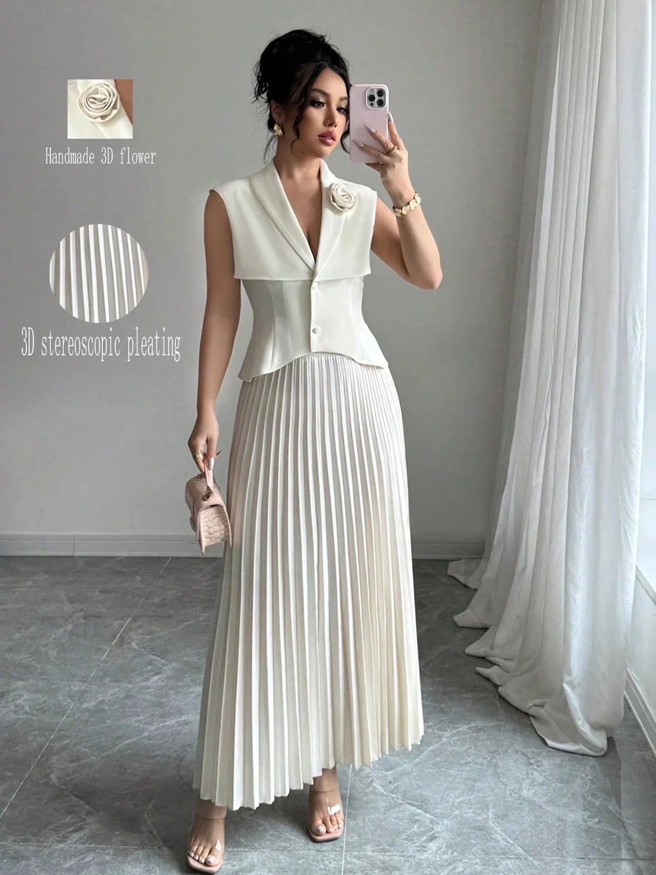 Cinched Vest & Pleated Skirt Set