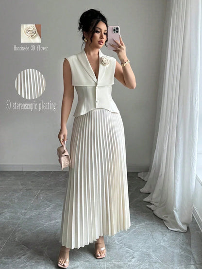 Cinched Vest & Pleated Skirt Set