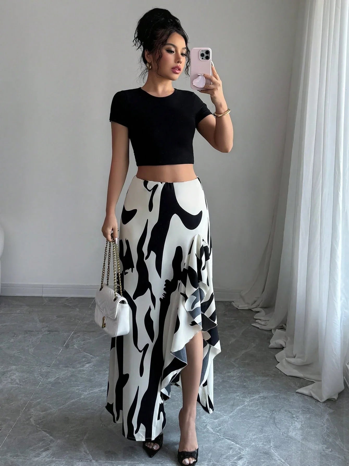 Floral Asymmetrical Midi Skirt