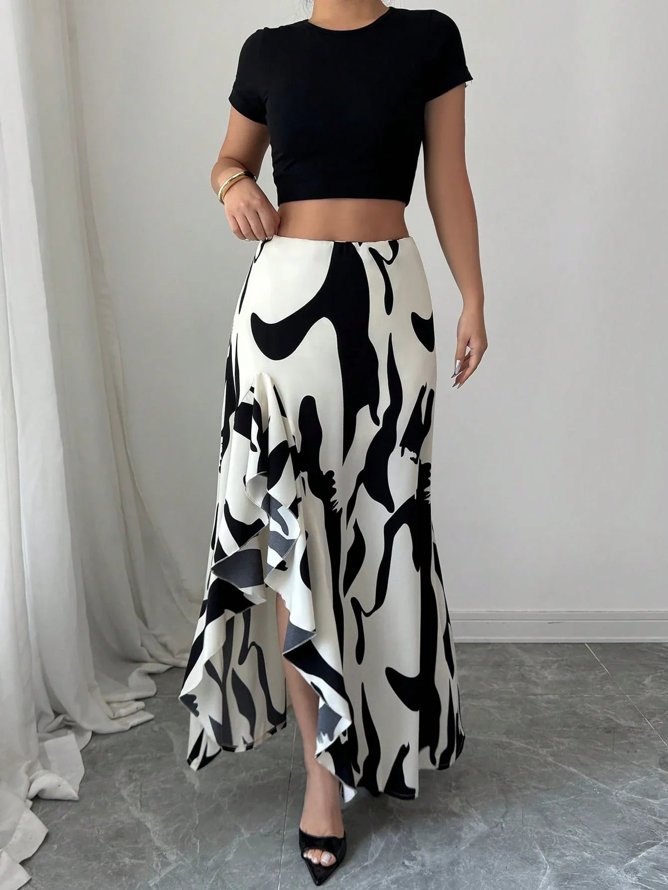 Floral Asymmetrical Midi Skirt