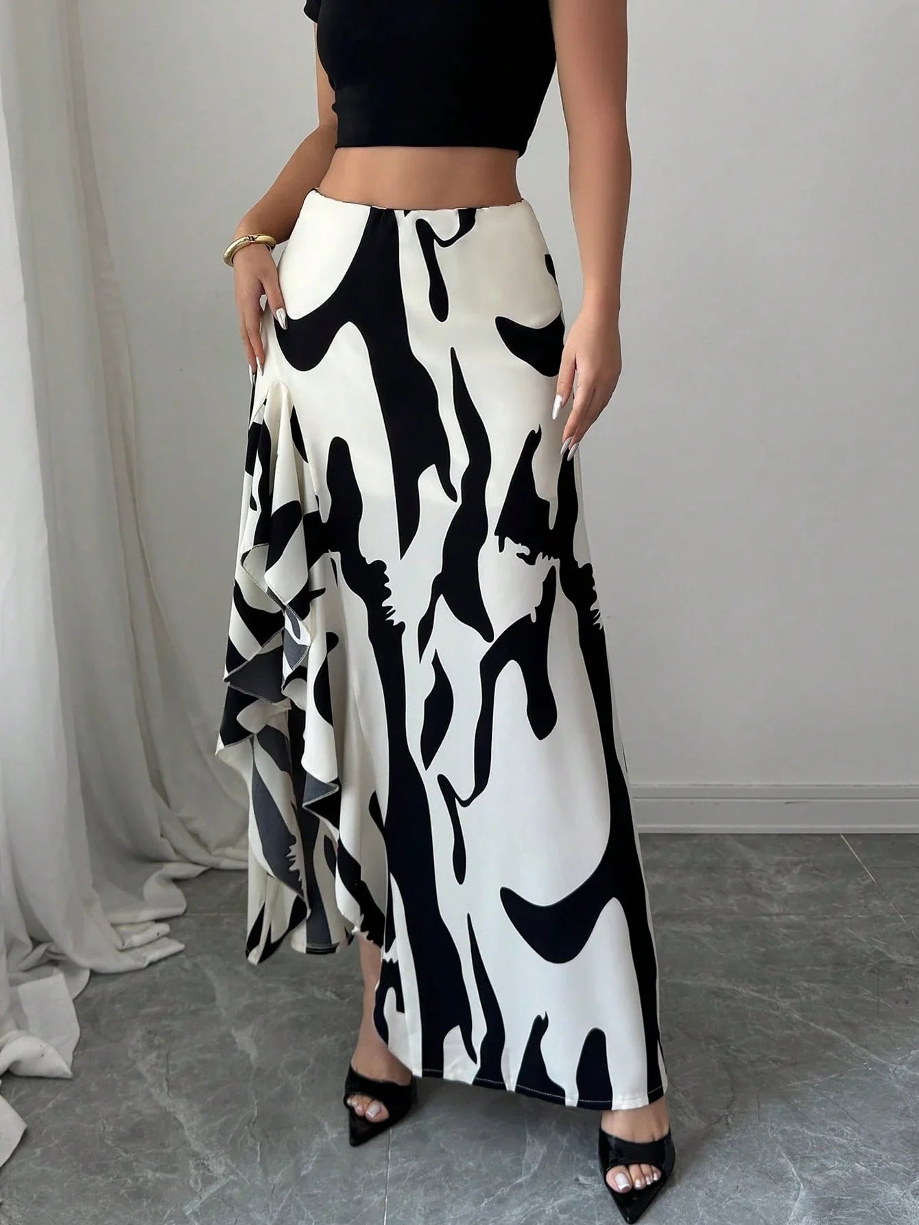 Floral Asymmetrical Midi Skirt