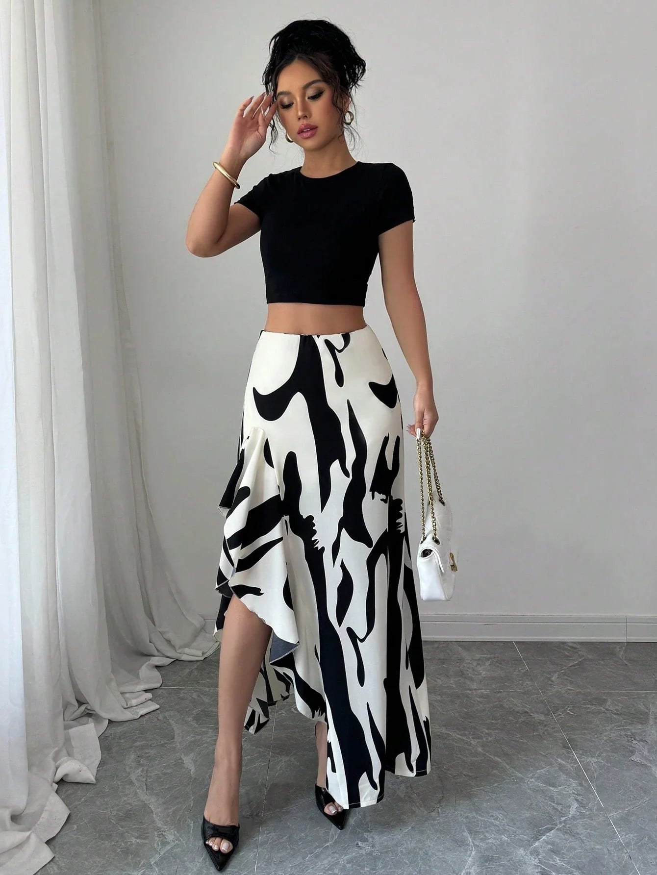 Floral Asymmetrical Midi Skirt