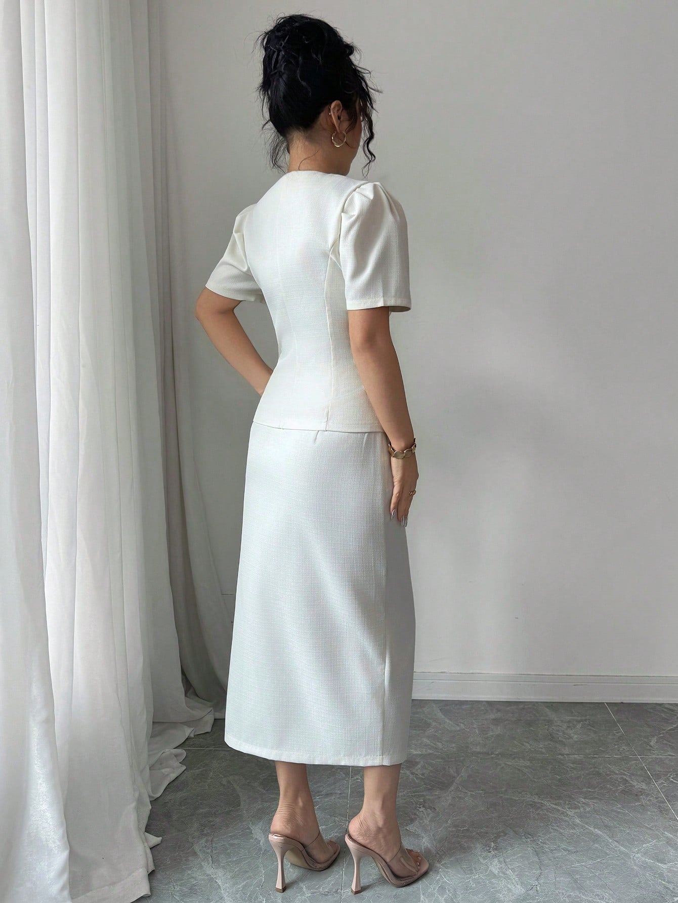 Elegant Apricot Wool Blazer & Skirt Set