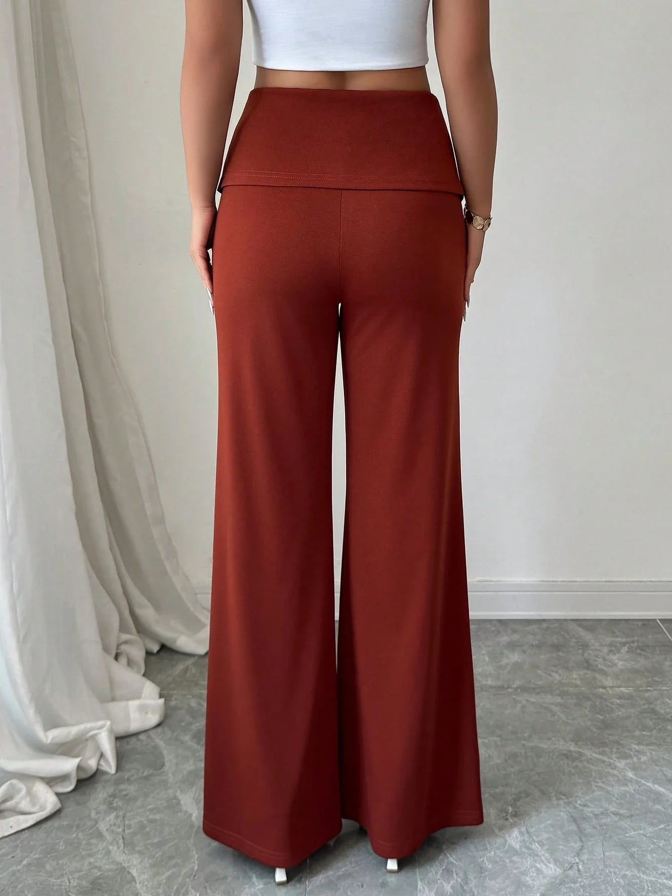 Folded Waist Wide Leg Pants