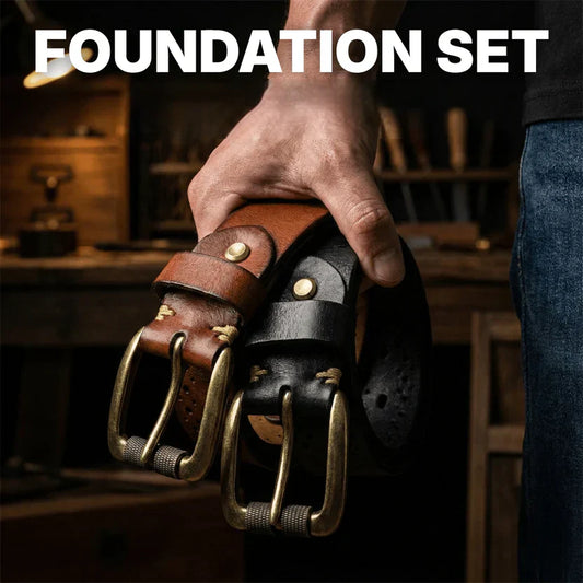 Single-Strip Cowhide Leather Belt with Solid Brass Buckle