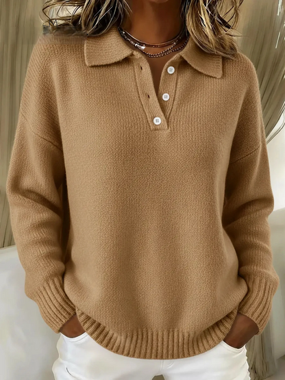 Women's Classic solid-color turtleneck sweater with button closure