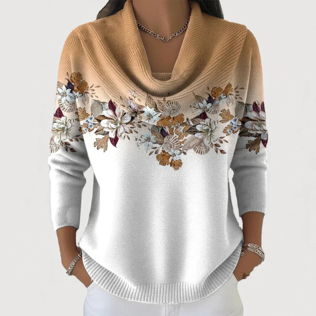 Women’s Floral Border Cowl Neck Jumper