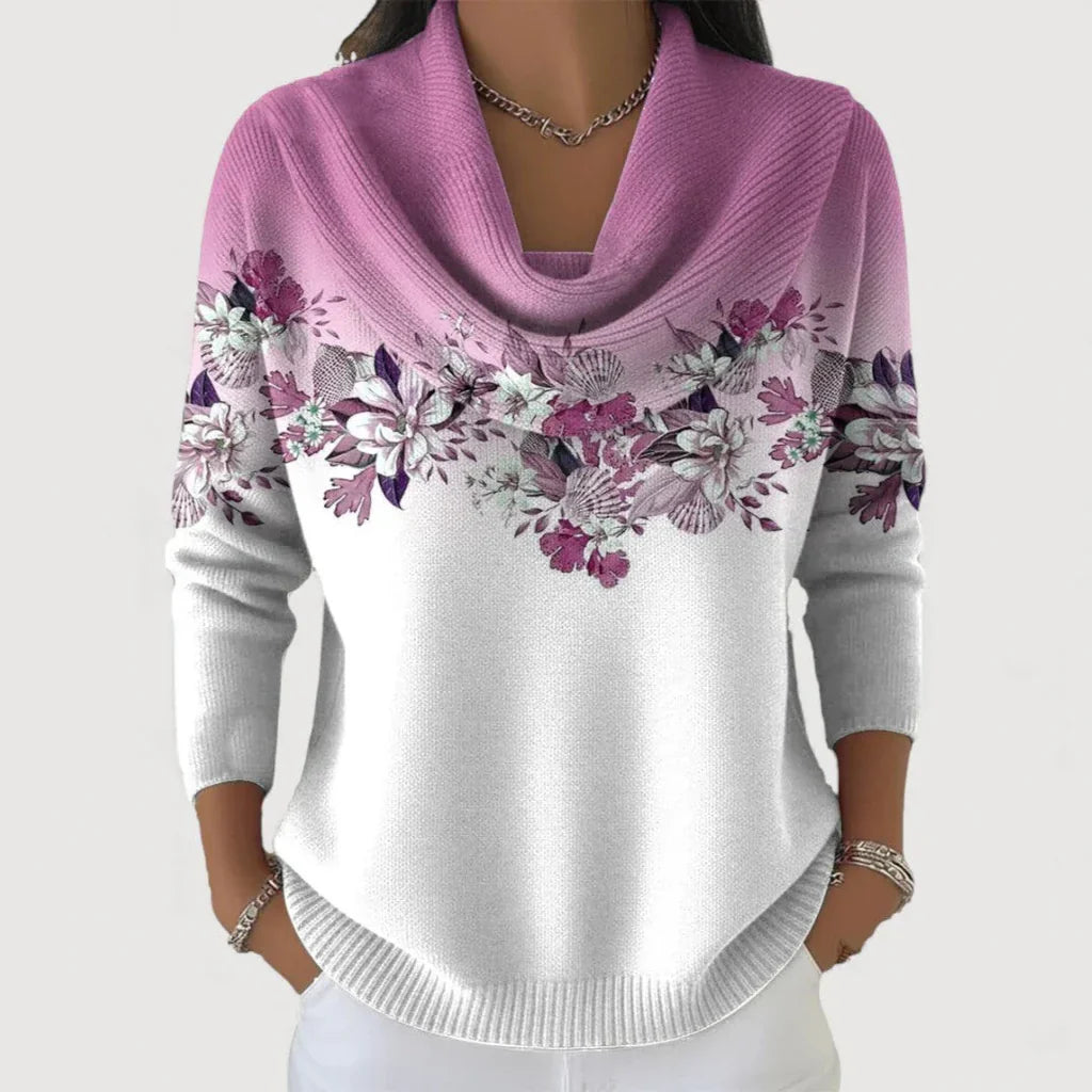 Women’s Floral Border Cowl Neck Jumper