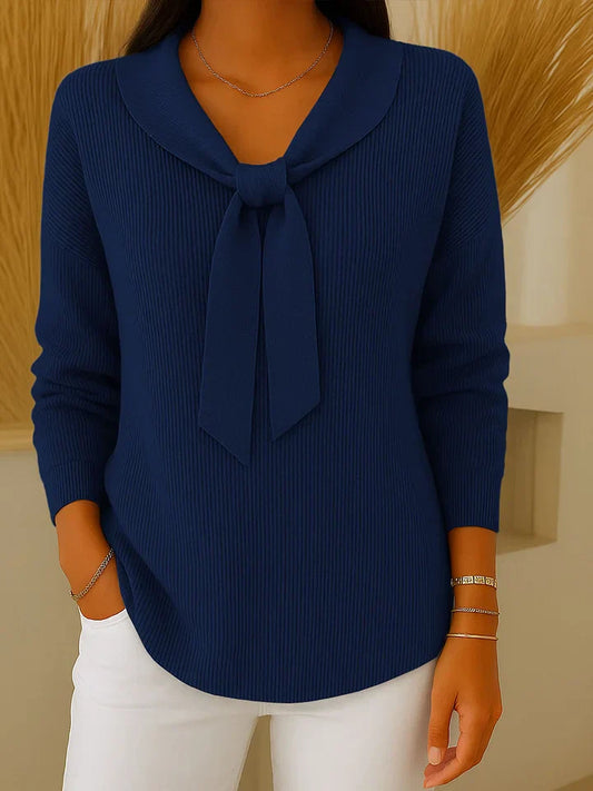 Women's solid-colour sweater with ties and long sleeves