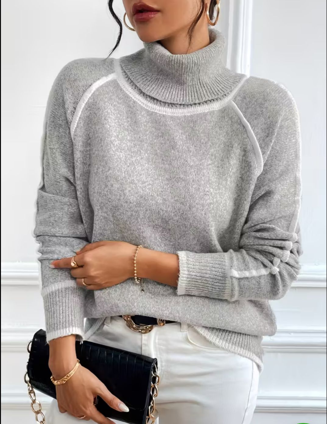 Women’s Contrast Trim Turtleneck Sweater