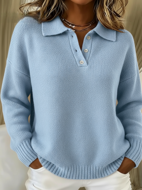Women's Classic solid-color turtleneck sweater with button closure