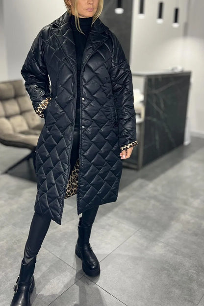 Quilted coat with leopard print lining